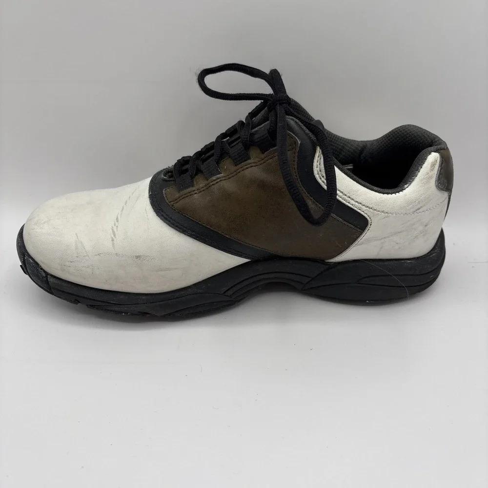 FootJoy GreenJoy 45516 White/Brown Leather Mens Golf Soft Spike Shoes Size 8.5 W